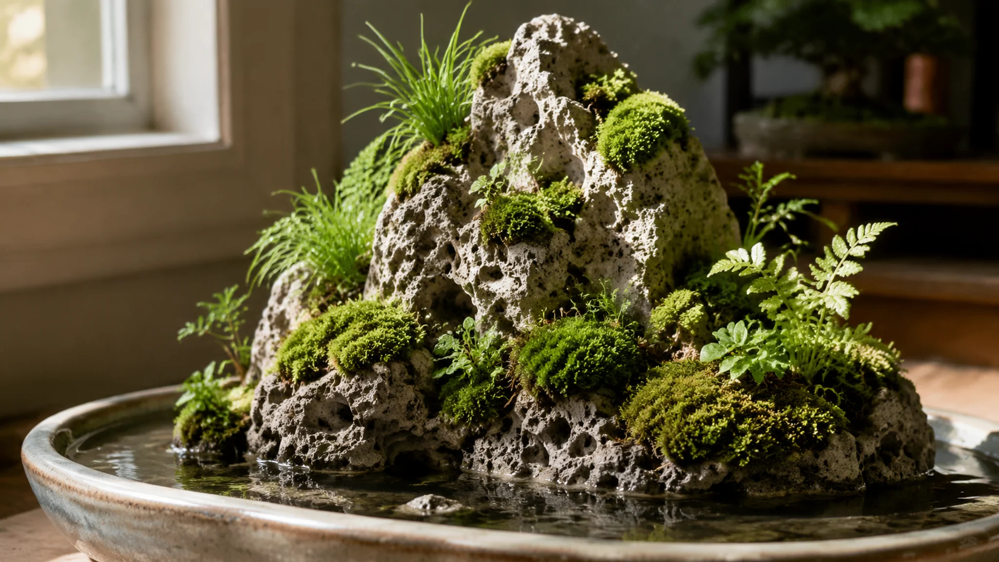 假山绿植造景怎么做？吸水石上种植物