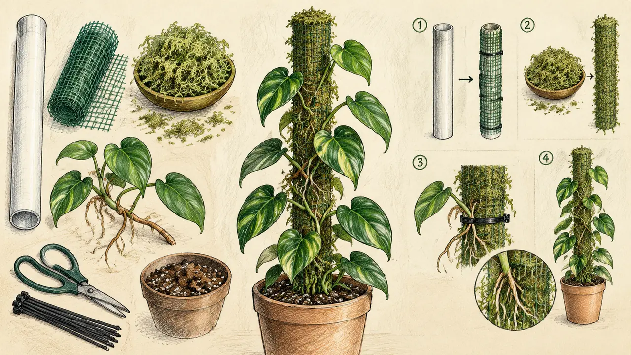 绿植支撑柱自制：水苔柱教程，让蔓绿绒气生根挂上去的正确姿势