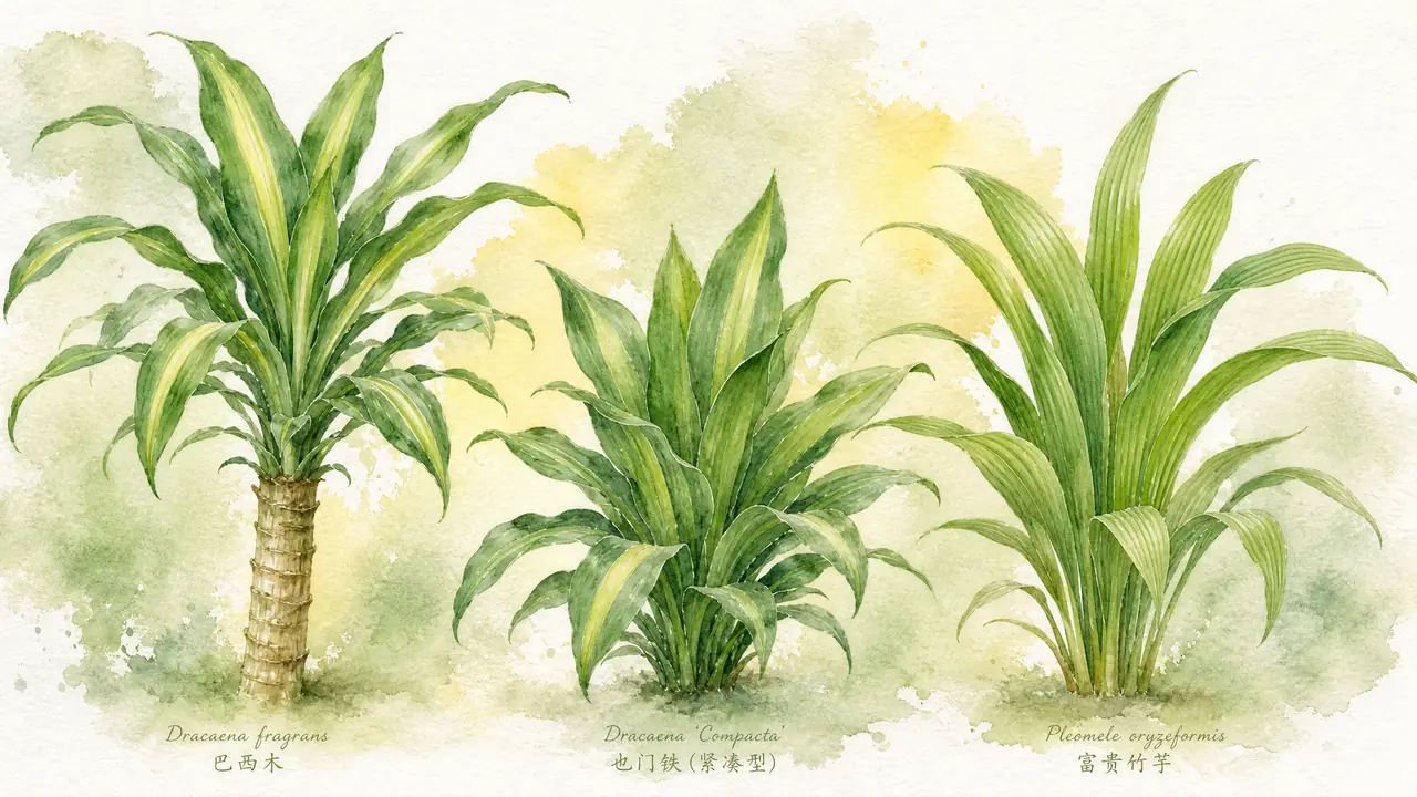 像玉米叶子的绿植是啥？巴西木密叶朱蕉台风草一张表分清