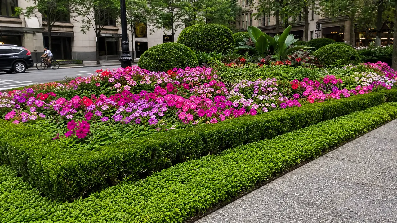 花坛绿植绿色打底的设计逻辑：观花植物为什么离不开绿色衬托