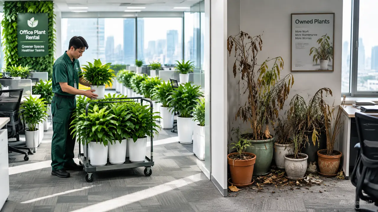 办公室绿植出租和自购差在哪？看植物受的两种待遇