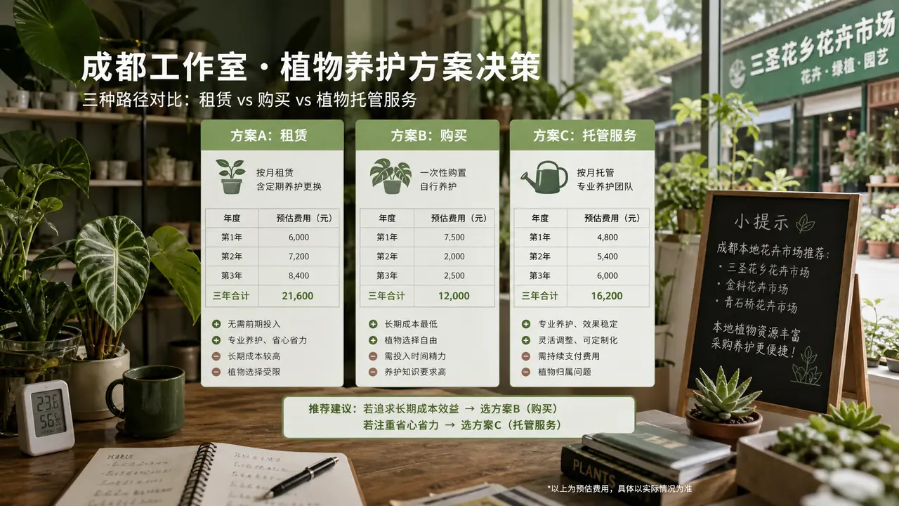 成都租绿植、买断还是代养？小型工作室的成本对照账