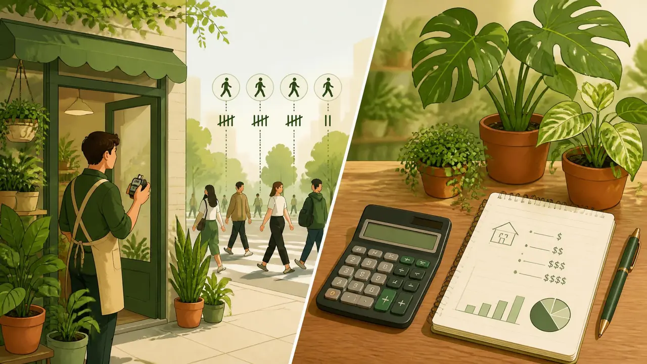 绿植店选址怎么测？先数人流再倒推租金的两笔账