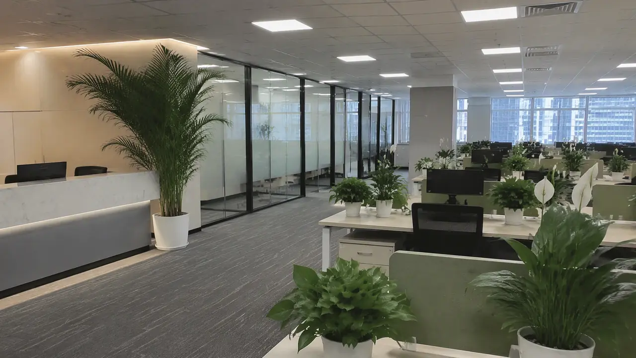 郑州办公室绿植怎么布置？中原气候的选品和点位方案，租摆行情一次说清