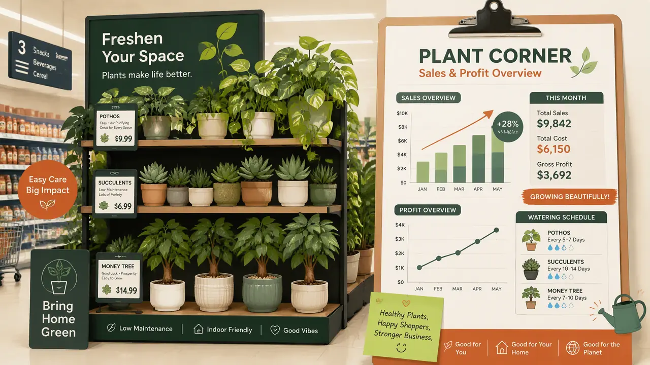 超市卖绿植赚钱吗？选品补货损耗三本账拆给你看