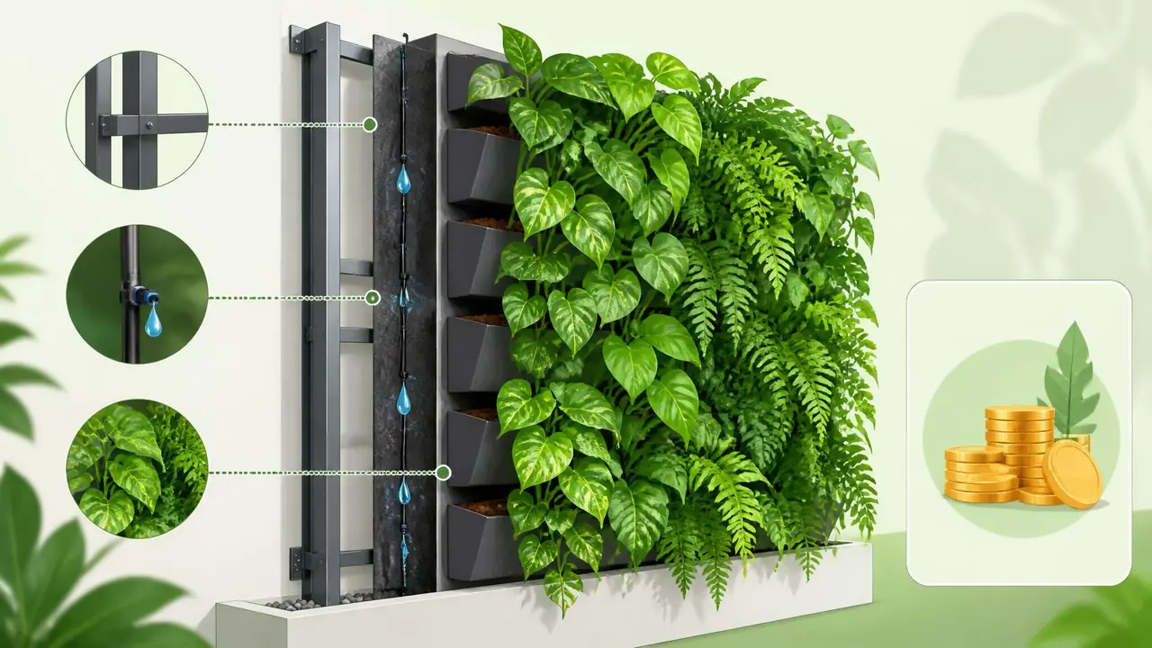 绿植墙怎么做？骨架、灌溉、植物三层拆解和成本实账