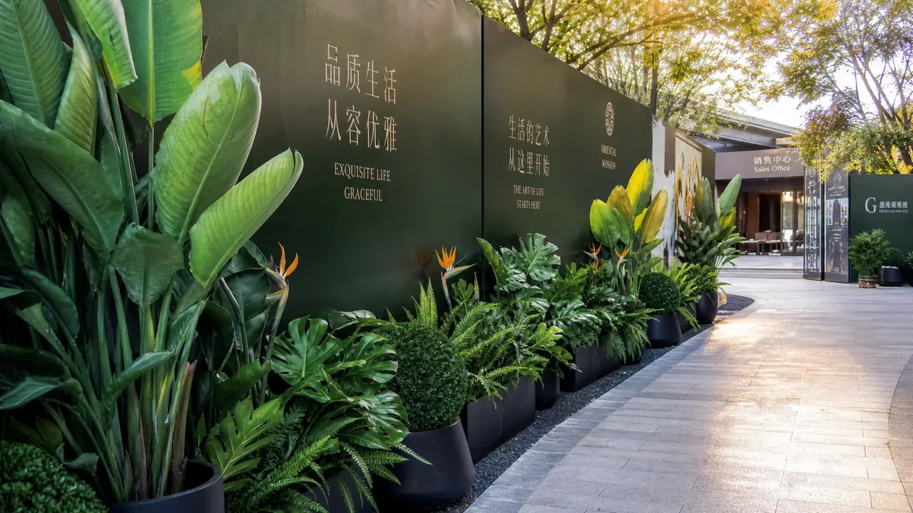 地产绿植围挡怎么摆才不像临时凑数？售楼处示范区选品细节