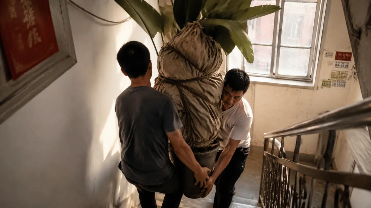 室内大棵绿植怎么搬上楼？没电梯的老楼，实测过才知道难在哪
