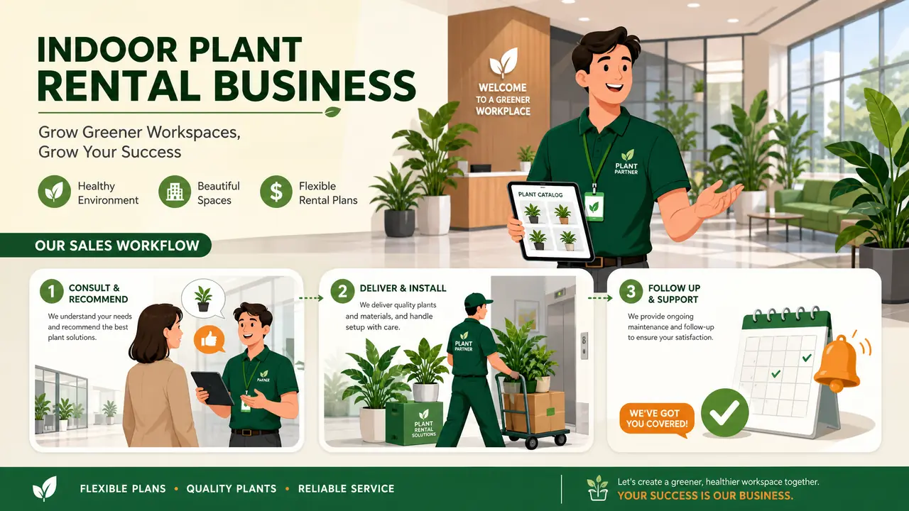 做绿植租摆如何跑业务？扫楼话术、物料和回访节奏全讲透