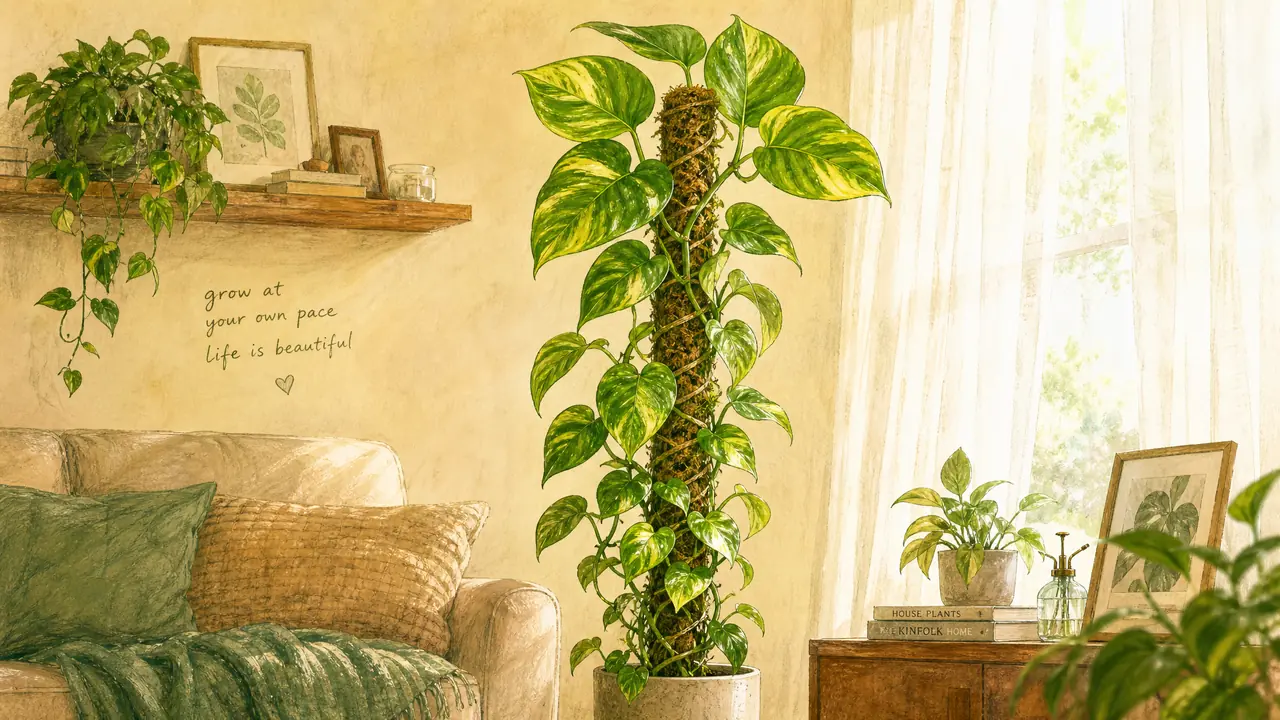 客厅绿植爬墙爬柱怎么做？能爬的品种和一根绿萝柱爬满一年半的实录